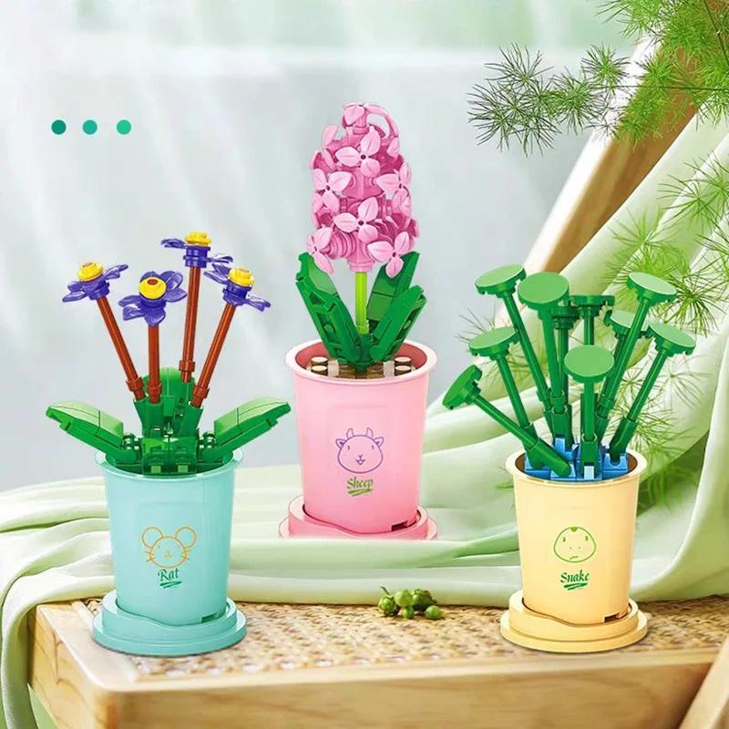 Adults Mini Flower Bouquet Particles Building Blocks for Children Girls 6 To 14 Years Old Assembly Bricks Constructor Set Gifts