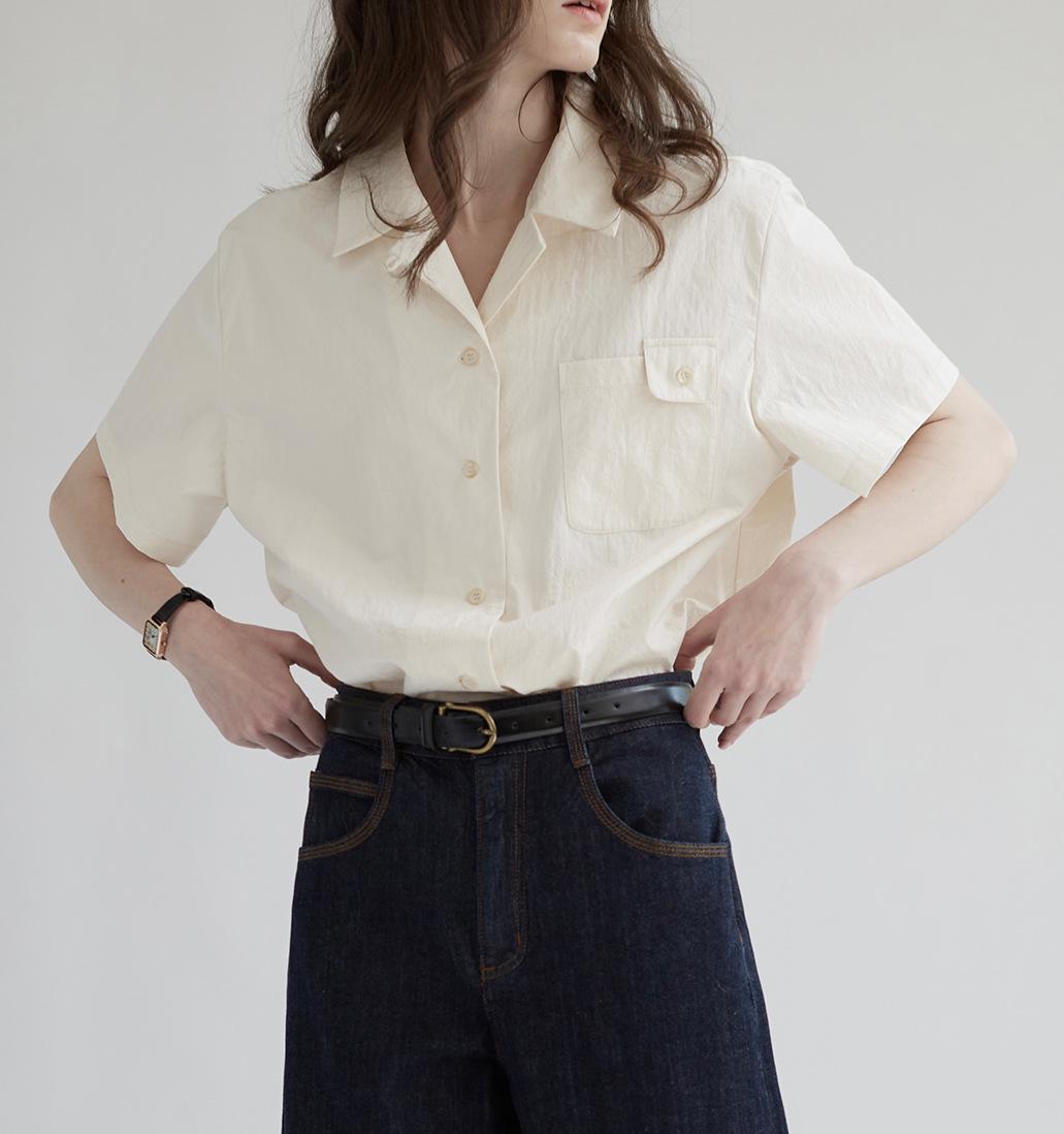 

Женская рубашка из чистого хлопка в стиле французского ретро с кубинским воротником - Летняя коллекция 2025 Small