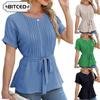 Women's Fashion Casual Solid Color Print Short Sleeve O-Neck Blouses & Shirts Unique Design