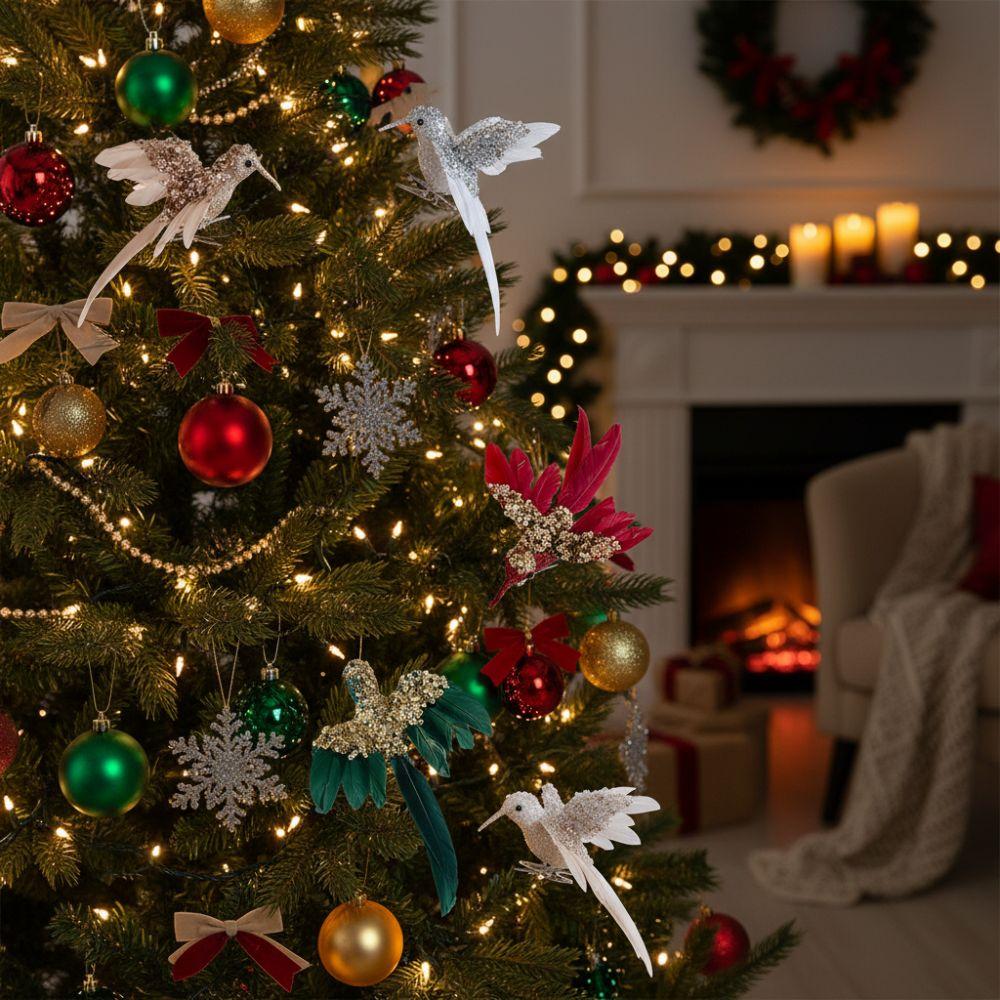 2pcs Glitter Christmas Foam Bird Beautiful Handmade Feather Birds Ornaments Realistic Artificial Birds Pendants Party Decoration