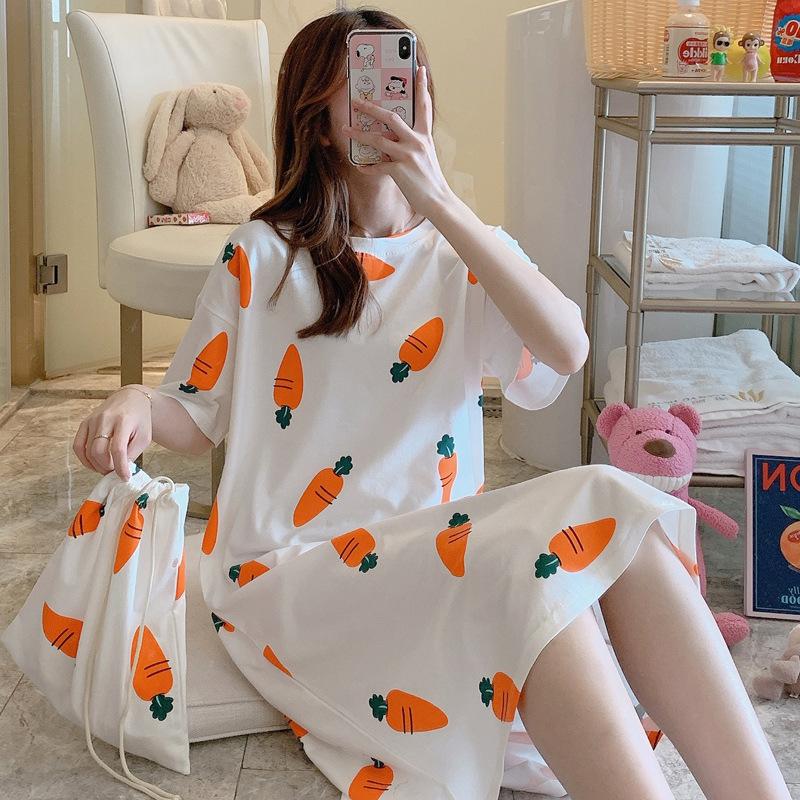 Girls' Summer, Spring and Autumn Short-sleeved Home Wear with Cute Cartoon Designs and Loose Style Pajamas and Nightgowns