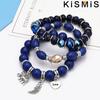 3Pcs Layered Boho Bracelets Set Stackable Stretch Bead Bracelet with Elephant Heart Charm for Women Fashion Jewelry