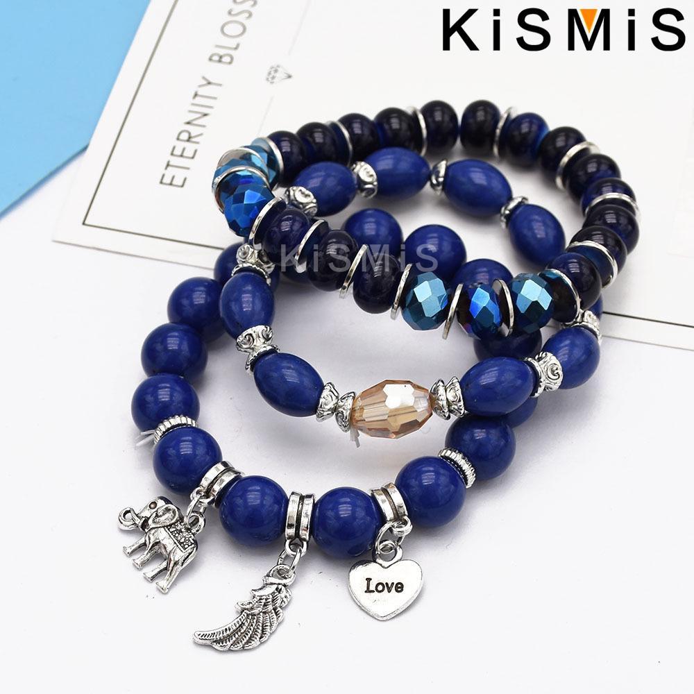 3Pcs Layered Boho Bracelets Set Stackable Stretch Bead Bracelet with Elephant Heart Charm for Women Fashion Jewelry