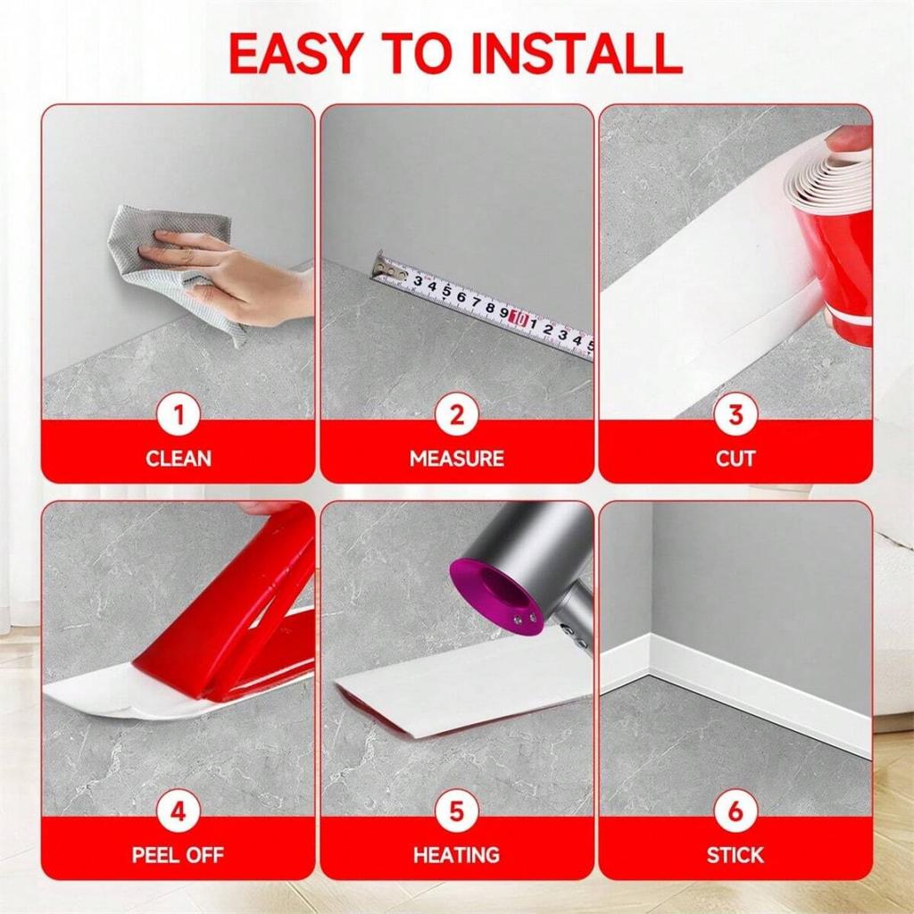 1pc 1m/2mx8cm Flexible Baseboard Made Of Soft PVC Kickboard Line, Floor Skirting Line, Waterproof Self-adhesive Vinyl Wall