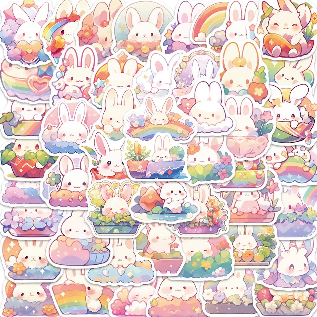 50 Cartoon Rainbow Rabbit Graffiti Stickers Personalized Decorative Guitar Notebook Suitcase DIY Waterproof Stickers