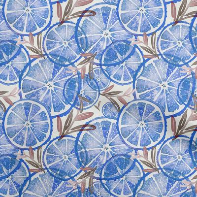 Cotton Flex Medium Blue Fabric Leaves & Lemon Fabric For Sewing Printed Craft Fabric By The Yard 40 Inch