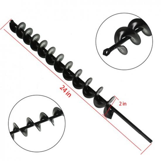 Earth Auger Drill Bit 2" × 24" For Garden Post Fence Post Hole Digger Black