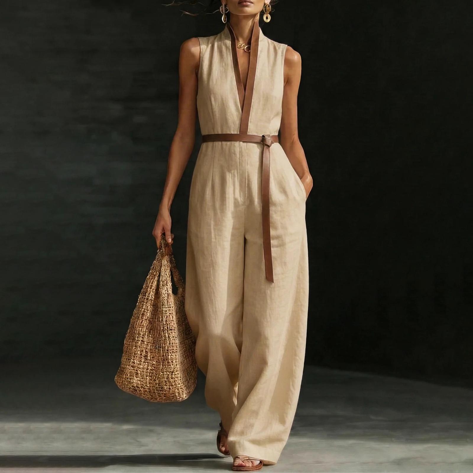

Girls Color Sleeveless Patchwork Loose Jumpsuit L верблюд