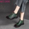 Fashion GKTINOO Square Toe Lace Up Thick Soled Boots For Women Platform Ankle Boots Genuine Leather Autumn Luxury Sewing Causal Shoes