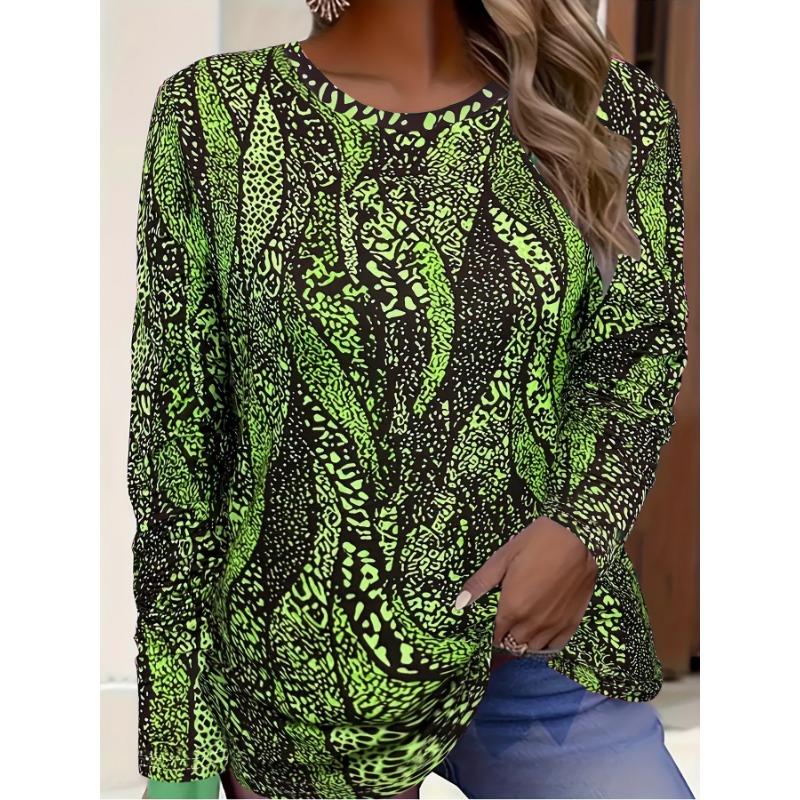 Women's T-shirt 3D Retro Ethnic Spot Print Fashion Long Sleeve Round Neck Regular Top Holiday Weekend Spring Autumn