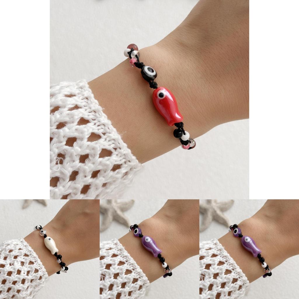 Ceramic Doublesided Fish Beaded Bracelet With Lucky Eyes For Women Gift