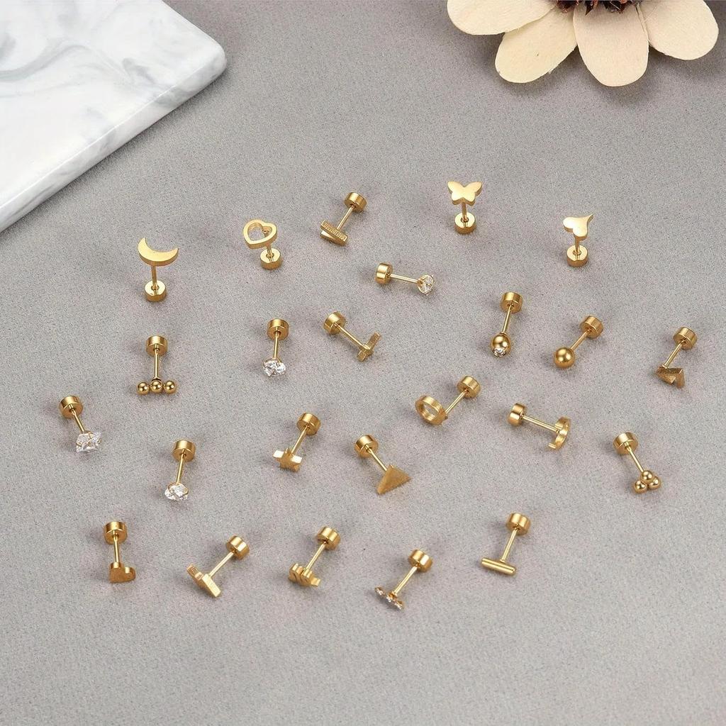 Bobisty 1Piece Earrings for Women Men Stainless Steel Tiny Cartilage Star Moon Heart Elegant Cartilage Piercing Jewelry