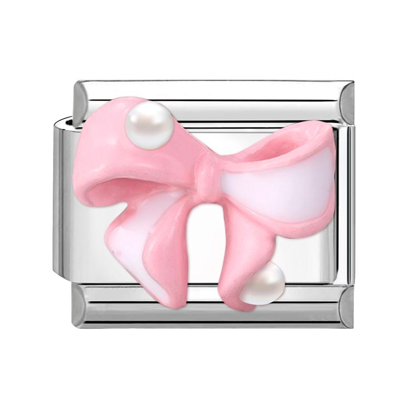 Sweet Cute Bow Knot Butterfly Pink Blue Heart Italian Charm Links Fit 9mm Stainless Steel Bracelet Women DIY Making Zircon Gift