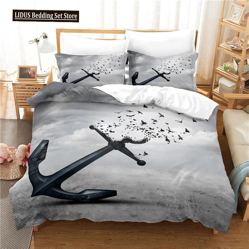 Nautical Bedding Set Ocean Anchor Duvet Cover Sailor Pirate Sea Adventure Bedspread For Kids Boys Navy Blue