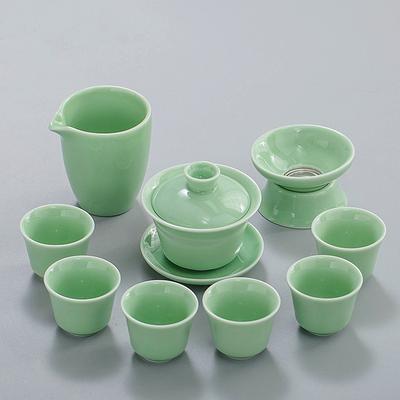 Celadon Kung Fu Tea Set, Household Ceramic Bowl, Tea Cup Small Set, Office Simple Tea Art, Tea Ceremony, Tea Tray Complete Set