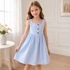 Girls' Dress New Spring-Summer Style Square Neck Stylish Striped Casual Vacation Style Strapless Waist-Cinching Long Dress
