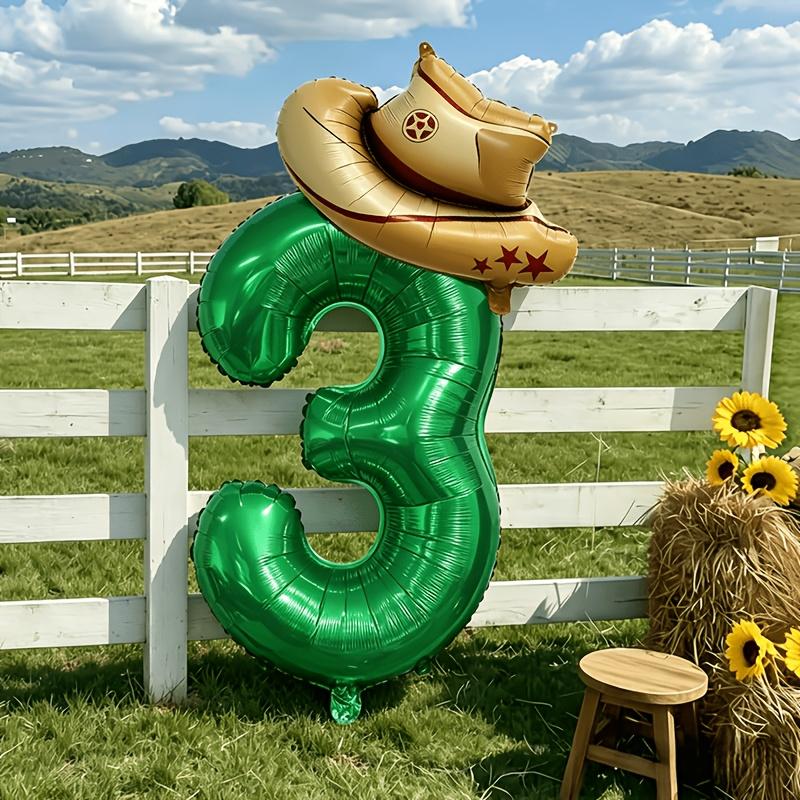 2pcs Farm Theme Party Balloon Set 32-Inch Green Number 0-9 Balloons Hat-Shaped Balloon Birthday Parties Anniversaries Decoration