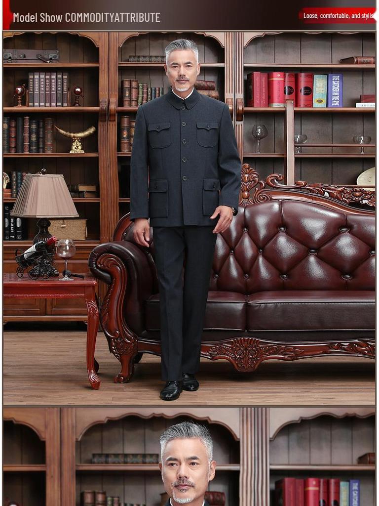 Herren Klassischer Zhongshan Anzug: Traditionelle chinesische Jacke für Mittelalte und Ältere - Frühlings-, Herbst- und Winterstile.