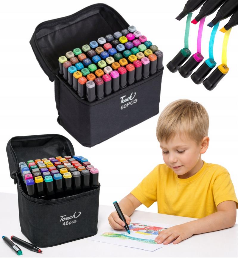 Alcohol markers set of 60 colors, felt-tip pens, double-sided markers