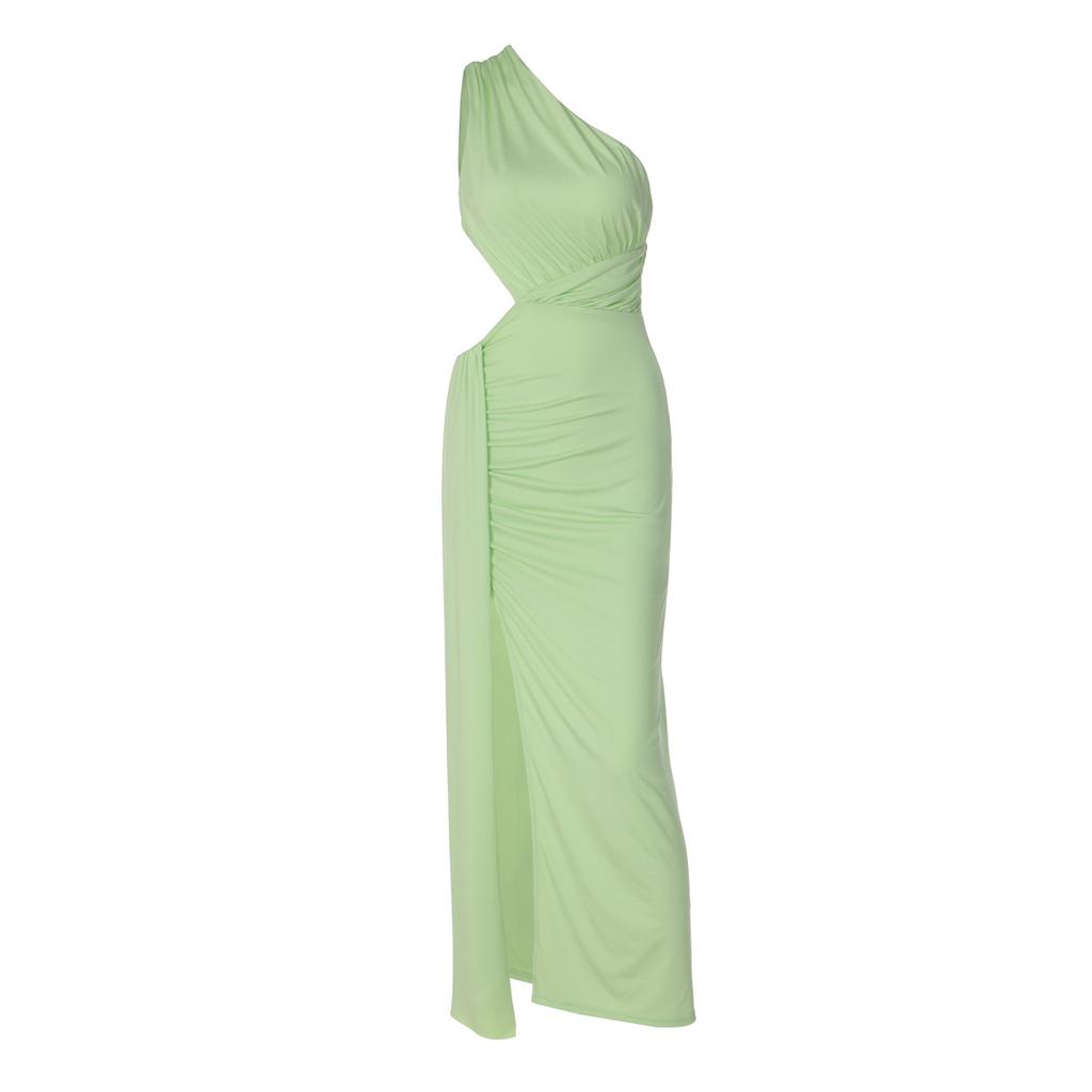 Women’s Elegant One Shoulder Maxi Dress, Ruched Bodycon Evening Dress with Side Cutout and Draped Detail, Sleeveless Floor Length Dress for Party