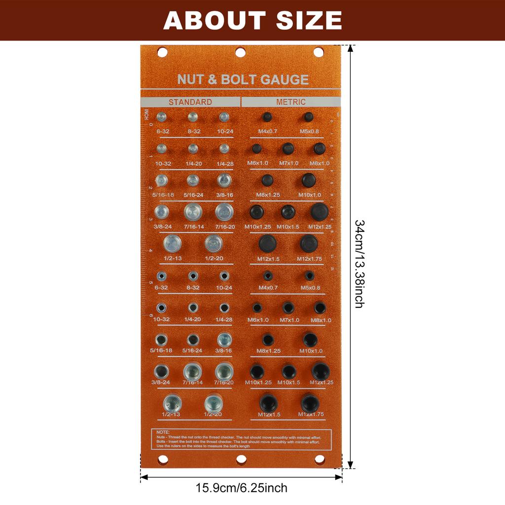 Nut and Bolt Thread Checker Aluminum Alloy 14 Standard Thread Identifier 12 Metric Nuts Bolts Screws Size Gauge Measuring Tool