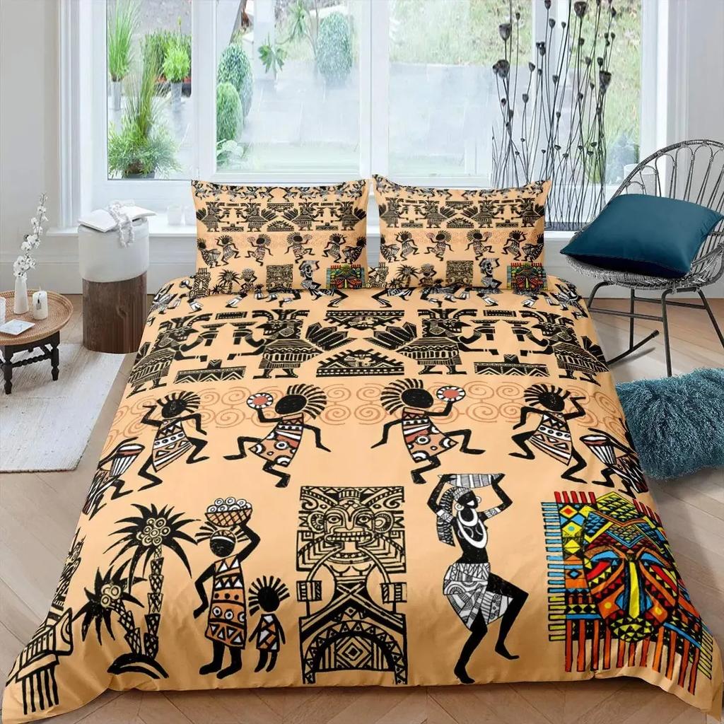 Cleopatra Bedding Sets King Size Ancient Egyptian Pattern Duvet Cover Set Mummy Exotic Tribe Style Comforter Cover Quilt Cover