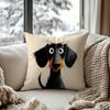 1Pc Cartoon Dachshund Themed Printed Throw Pillow Cover, Suitable For Sofa, Bedroom, Living Room, A Fun Gift For Dog Lovers.