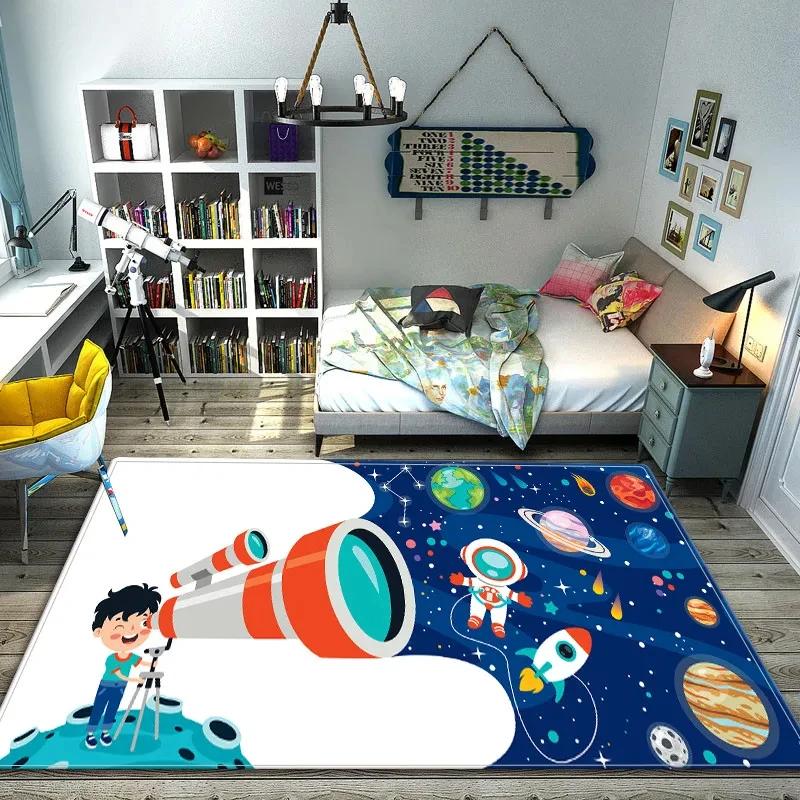 Cartoon Space Children Carpet Bedroom Bedside Universe Planet Mat for Kids Play Game Mat Baby Rugs Boy Non-slip Cute Room Decor