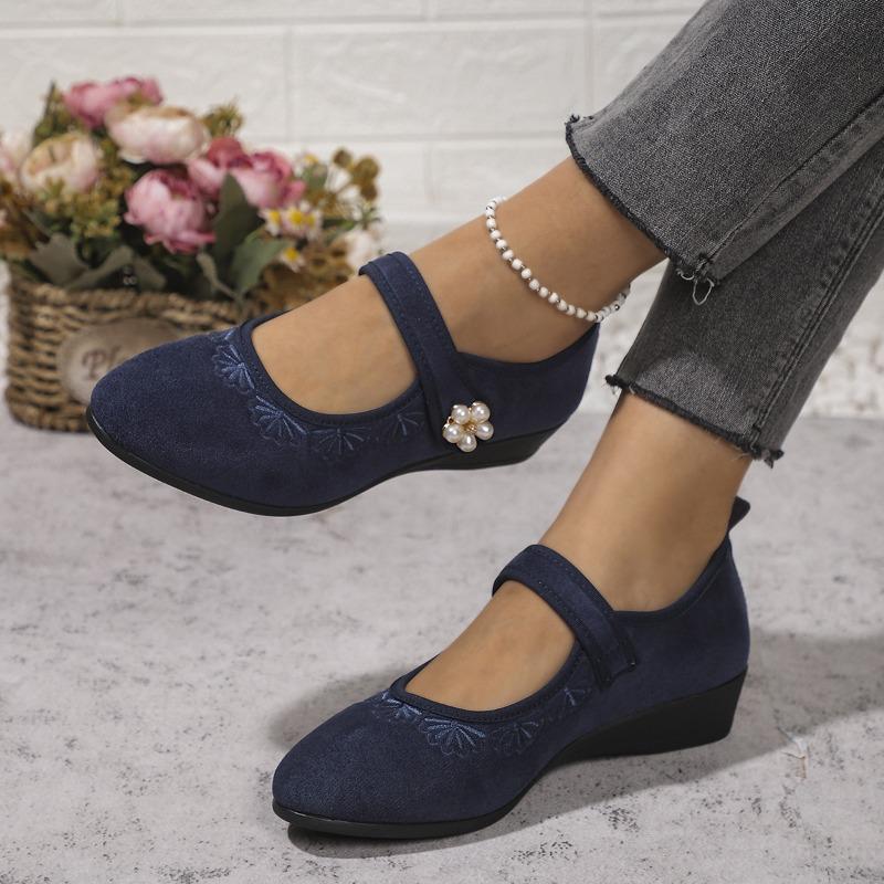 Damen Frühling Neue Mode Ethnische Stil Stickerei Schuhe Atmungsaktiv Keilabsatz Weiche Sohle Rutschfest Lässig Stoffschuhe Damen