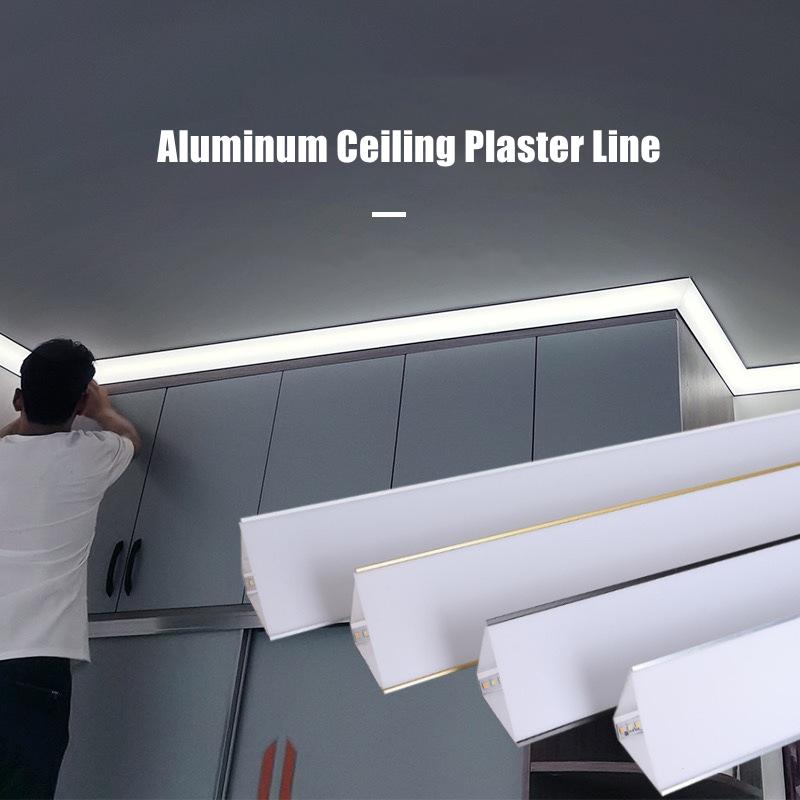 V Shape Ceiling Top Corner Linear Lamp LED Aluminum Profile No Slotting Wall Ceiling Plaster Line Luminous Decoration Light