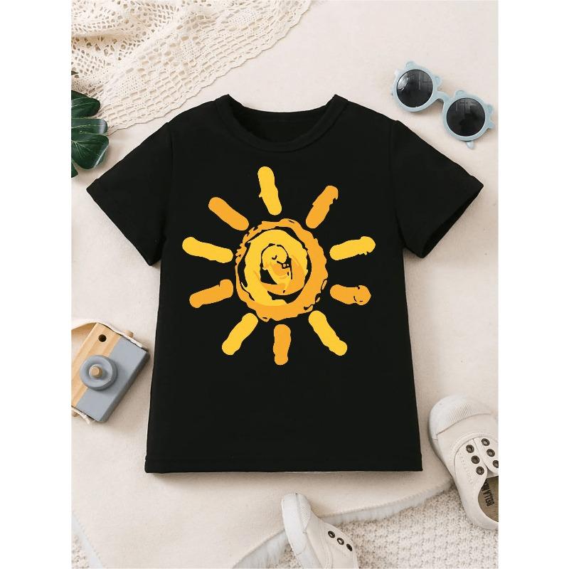 European Sizes SKETCH SUN Printing Versatile Comfort Breathable Round Neck Short T-shirt for Kids Clothes Boys