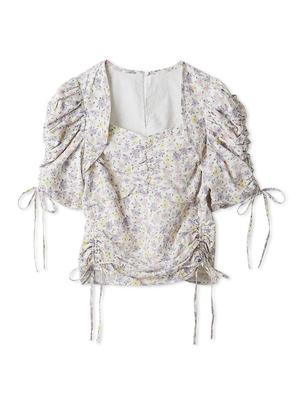 Snidel Printed Gathered Sleeve Blouse SWFB252101 White Women's