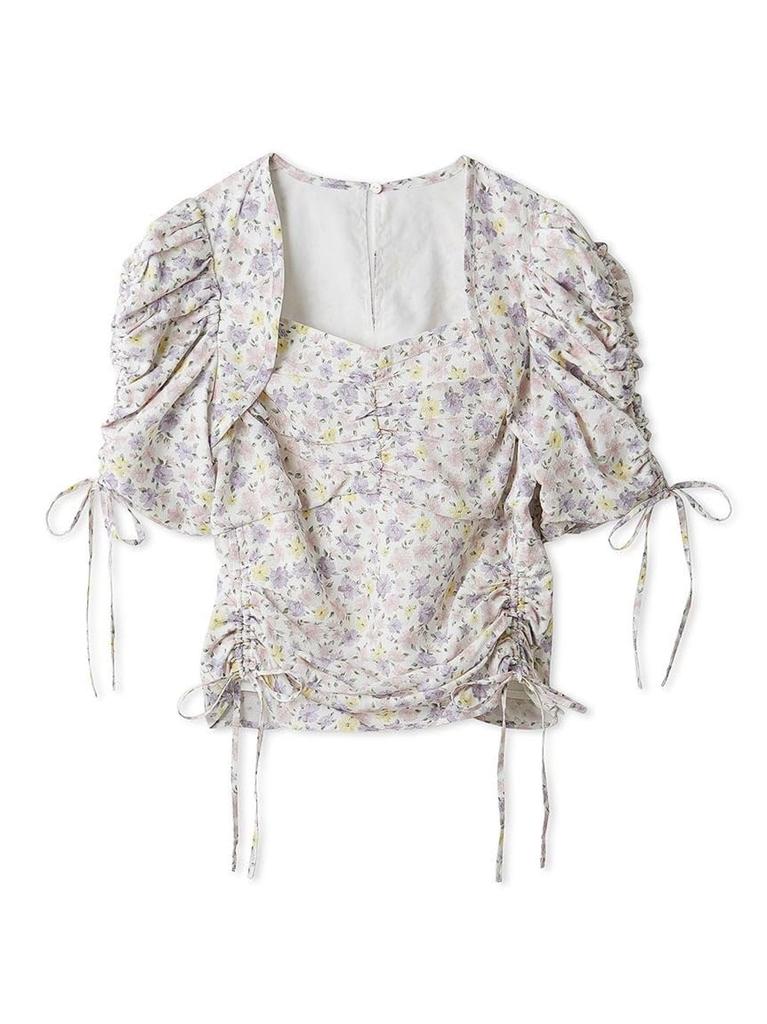 Snidel Printed Gathered Sleeve Blouse SWFB252101 White Women's