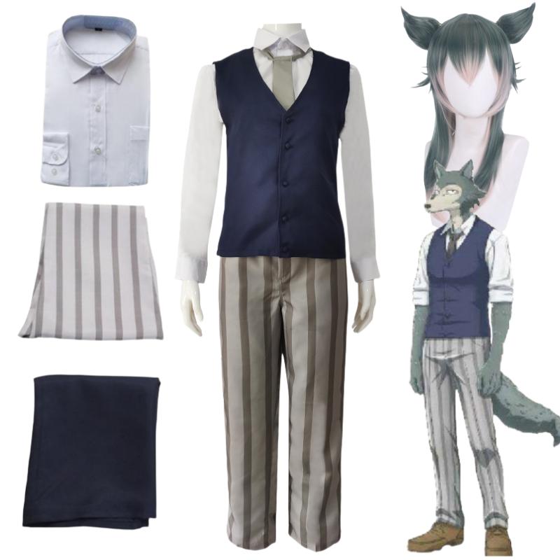 Costume de Cosplay Anime Beastars Legoshi, perruque anthropomorphe cinéreuse avec accessoires de Costume bleu, tenue uniforme d'halloween Legosi L-(Costume+Wig)