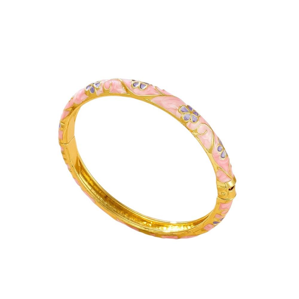 Chinese Hawaiian Flower Bangle Square Shape Women's Hand Bracelet Vintage Cloisonne Bangle Girls