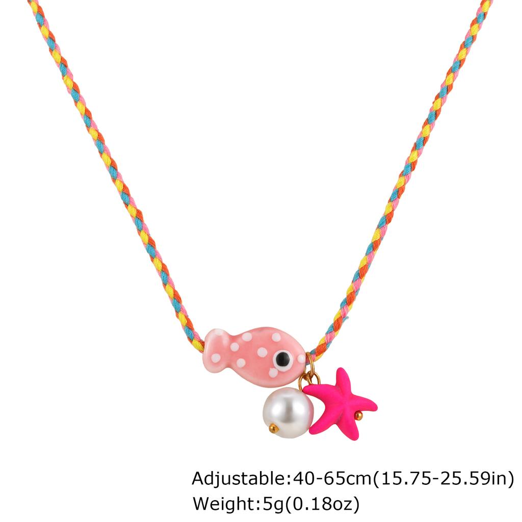 Colorful Boho Ceramic Fish Pendant Necklace for Women, Adjustable Woven Rope Choker Beaded Necklace, Summer Beach Party Jewelry