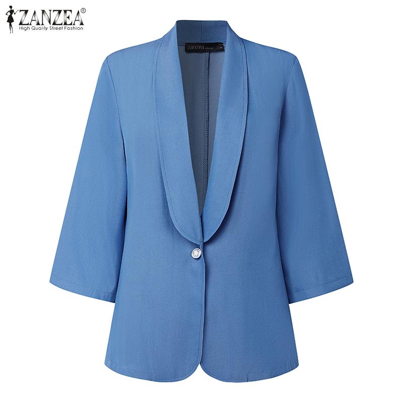 ZANZEA Women Casual Shawl Collar Loose 3/4 Sleeve Thin Cardigan Tops