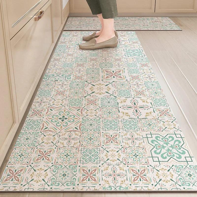 PVC Floor Mat for Kitchen Waterproof Non-slip Carpet Home Decoration Vintage Pattern Long Strip Rug Oil-proof Alfombra De Cocina