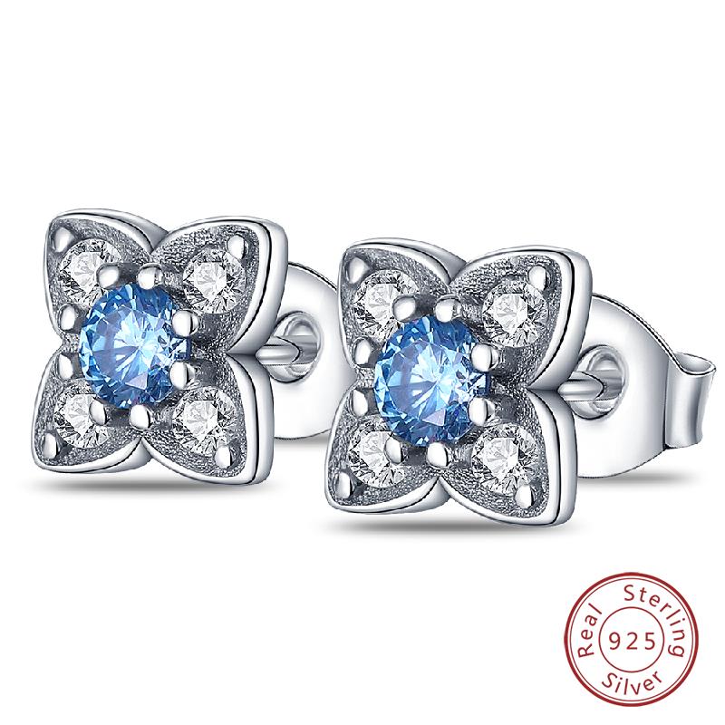 Hot 925 Sterling Silver Earrings Charm Simple Shining Lotus Zircon Wedding Women Jewelry Gift