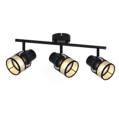 Ceiling Light - NETTLIFE - 3 Bulbs - Black - Metal - Gold Fabric Lampshade