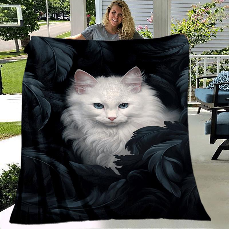 1pc Cat Printing Lightweight Flannel Blanket, Comfortable and Warm Blanket, for Camping Sofa Bed and Couch Office, Gift