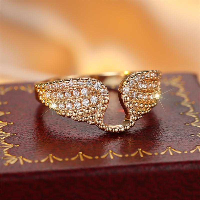 Cute Female Rose Red Zircon Angel Wings Ring Trendy Gold Silver Color Engagement Rings For Women White CZ Wedding Jewelry Gifts