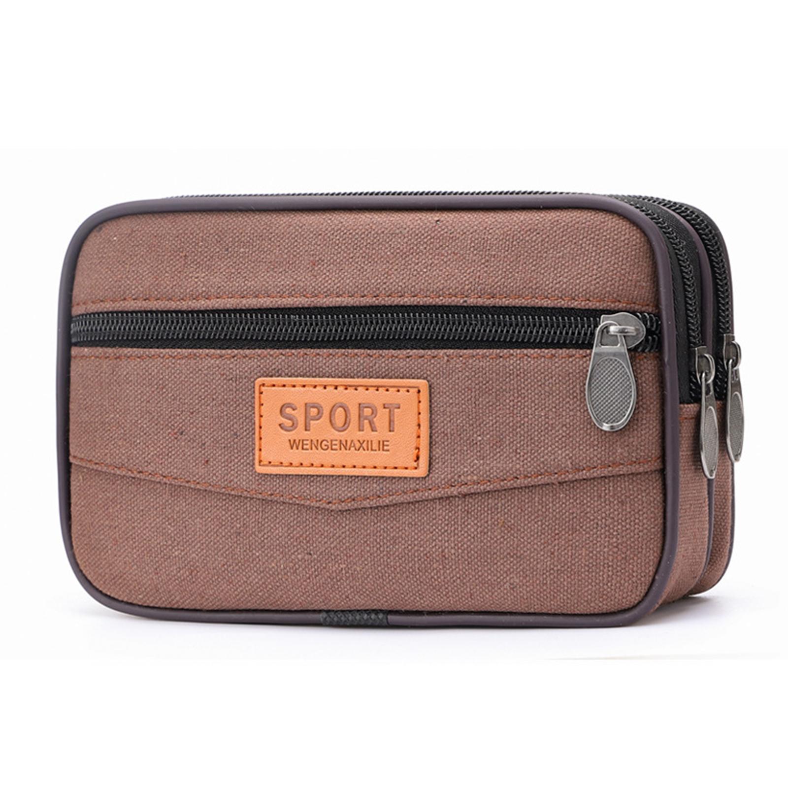 

Стильная холщовая сумка для мобильного телефона для мужчин, поясная сумка с большой вместимостью и многослойной застежкой-молнией кофейный