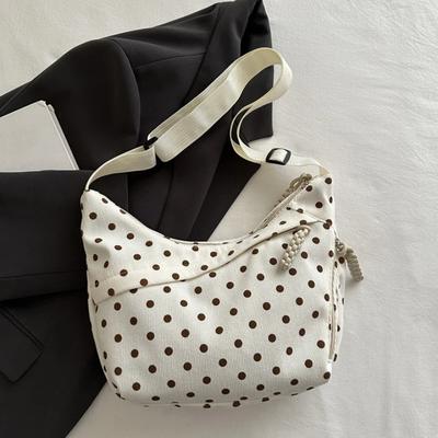 Κορεάτικη Τσάντα Hobo με Πουά Crossbody Καθημερινή Τσάντα Ώμου με Φερμουάρ Κομψή Ευέλικτη Πολλαπλών Τσεπών Καθημερινή Μετακίνησης