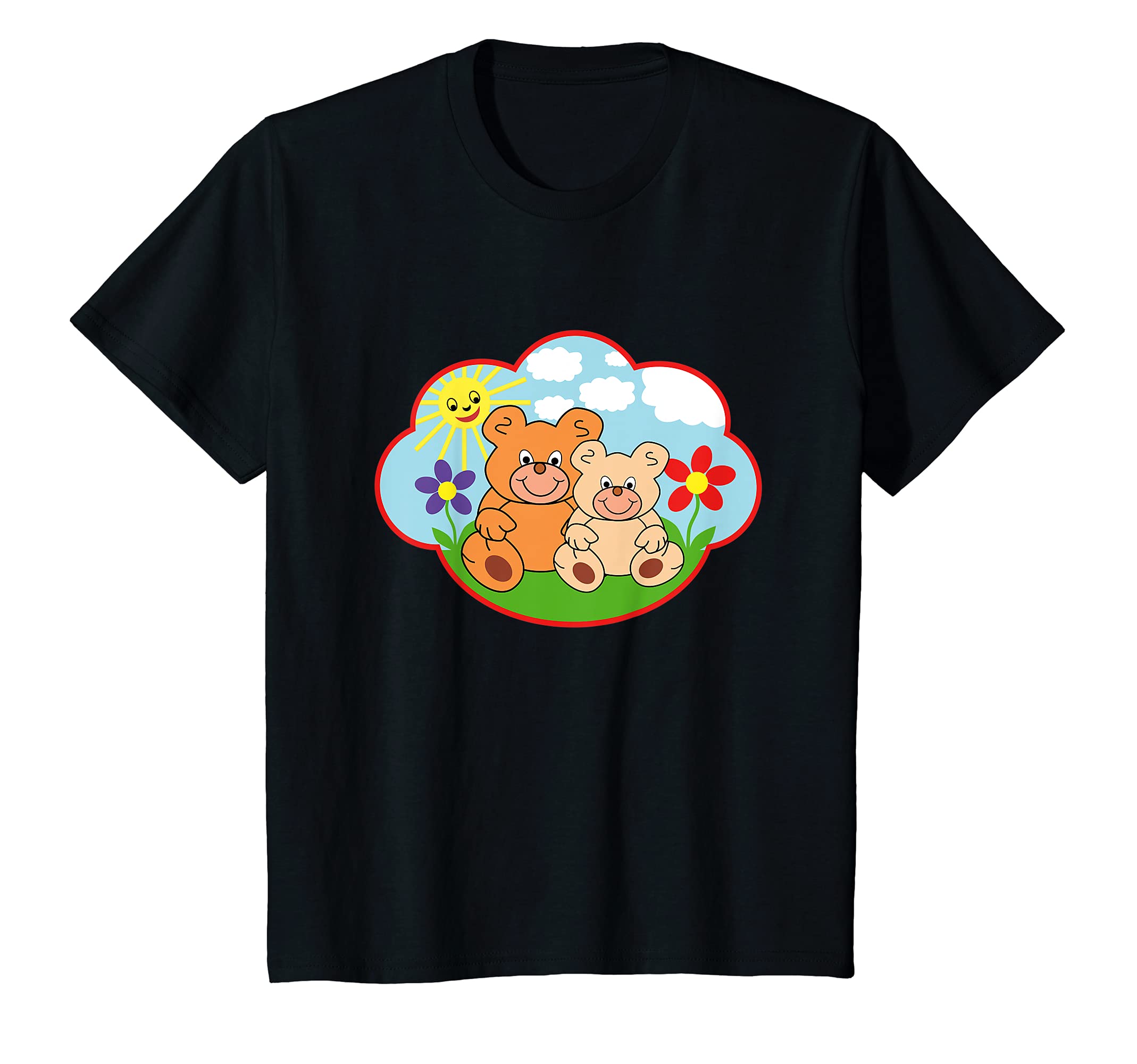 

Детская забавная футболка с плюшевым мишкой, солнцем, облаком и цветком