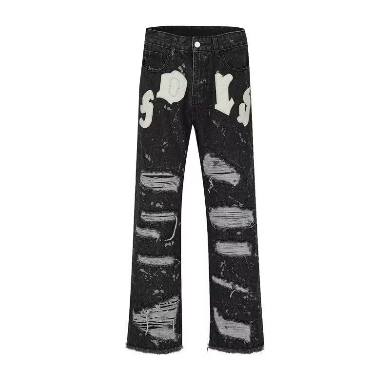 JYL Women's Straight Jeans Plus-Size Ripped Summer Pear-Shaped Slim Denim Pants