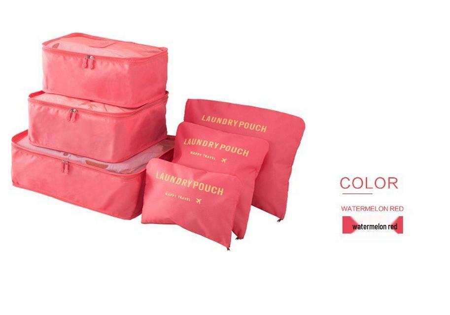Conjunto de Armazenamento de Viagem de Seis Peças: Bolsas de Quatro Compartimentos para Roupa Íntima, Sacos de Grande Capacidade para Roupas e Sapatos em Mala
