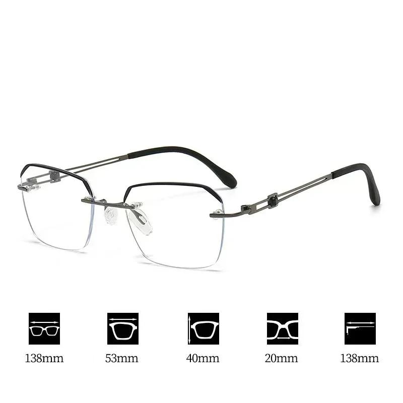 New Business Frameless Reading Glasses for Men Ultra Light Retro High-definition Glasses Anti Blue Light Presbyopia Glasses