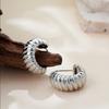 Vintage Gold Plated Striped Texture Chunky Round Stud Earrings for Women Metal Twist C-shape Hoops Earring Trendy Jewelry Gift