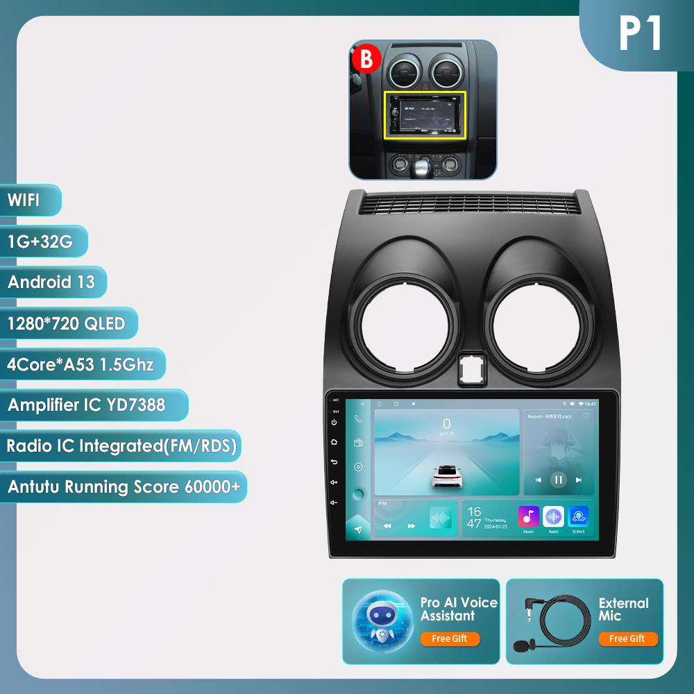 

Ossuret 8G+128G AI Voice Car Radio Android Auto Multimedia для Nissan Qashqai J10 2006 2007 2008-2013 Carplay 4G NET 2Din GPS Intelligent Autoradio P1 With-Canbus 4Core 1G 32G AI